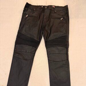 Black Coated Waxed Jeans • Moto / Street Style • Size 44